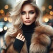 Woman with blonde hair wearing a fur coat