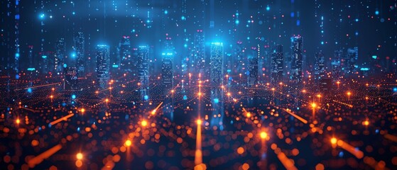 Poster - Creating a smart city by connecting abstract polygon patterns with speed line lights, integrated with big data connection technologies.