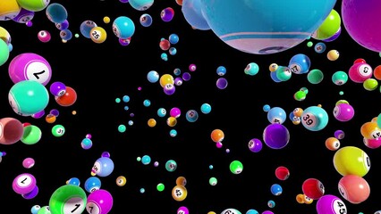 Three dimensional exploding bingo balls with alpha channel mask