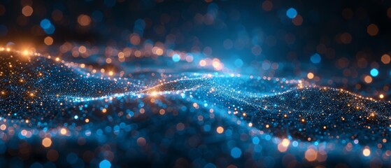 Poster - The concept of technology is represented by abstract connected dots on a bright blue background.