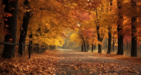 Poster -  Autumn's golden path through the woods