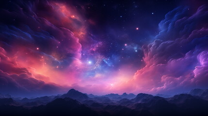 Wall Mural - cosmic landscape with nebula and stars in the background and mountains in the foreground wallpaper