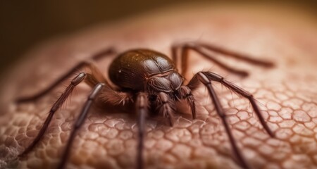 Wall Mural -  Close-up of a spider on human skin