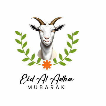 Eid Al Adha Mubarak greeting card with a cute sheep face, Vector