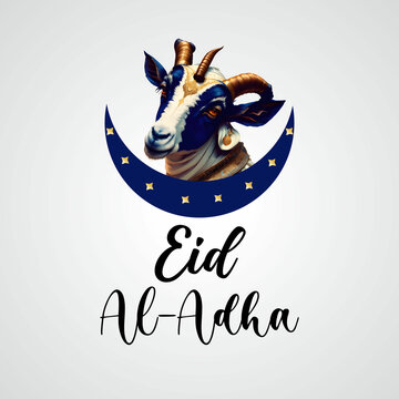 Eid Al Adha Mubarak greeting card with a cute sheep face, Vector