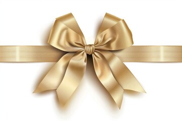 Wall Mural -  golden bow with horizontal ribbon isolated on a white background. Holiday decoration, decorative ribbon bow, gift bow, mothers day, birthday, anniversary, Christmas, new year, bow for gift box