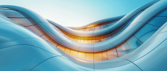 Fototapete - An aerial view of futuristic architecture, skyscrapers with curve glass windows.