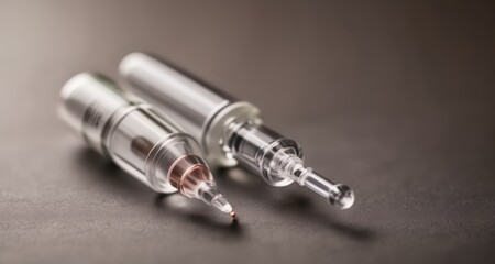 Wall Mural -  Two syringes with a drop of liquid, ready for use