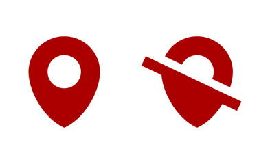 Poster - red location pointer pin or you are here on off marker hotspot symbol sign icon set. vector image.