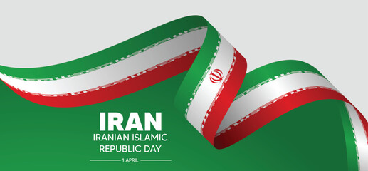 Wall Mural - Iran republic day 1 April waving flag ribbon vector poster