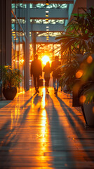 Wall Mural - Corporate, building and business group of people walking in large office, hotel or hallway. Blurry, silhouette and movement background for architecture, wallpaper and conference in modern times