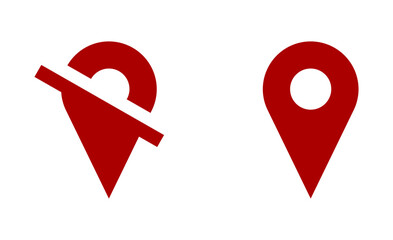 Poster - red location pointer pin or you are here on off marker hotspot symbol sign icon set. vector image.