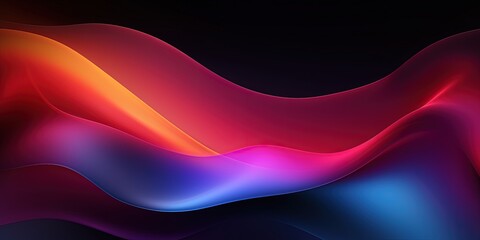 Wall Mural - Dark grainy color gradient wave background, purple red yellow blue colors banner poster cover abstract design, black copy space