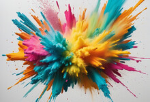 Colorful Powder Explosion, Pink Blue Yellow And Orange Very Bright Colours Burst