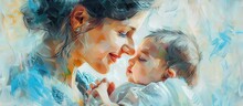Amazing Watercolor Illustration Of A Mother's Happiness With Her Baby.Generative AI