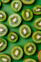 Sticker - fruit pattern of fresh kiwi slices on green background