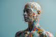 A human head model with acupuncture alternative medicine concept. 3D 
