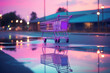 Shopping cart in blurred mall parking lot consumerism concept in urban shopping center environment