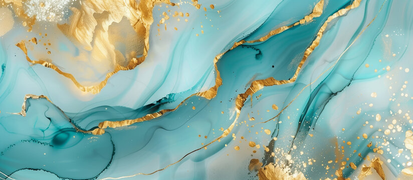 Golden turquoise stone background with marble texture