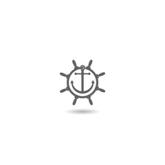 Poster - Ship steering wheel with anchor inside icon with shadow