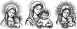 virgin mary with newborn jesus - emblem of divine motherhood vector illustration silhouette for laser cutting cnc, engraving, decorative clipart, black shape outline
