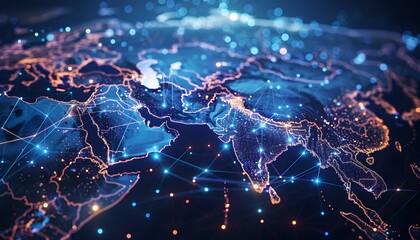 abstract map of the West Asia, global network and connectivity concept.