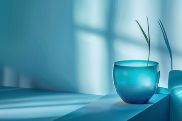 Fototapete - Modern product display against a sleek gradient background transitioning from deep blue to turquoise.