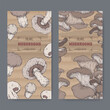 Two labels with Agaricus bisporus aka common mushroom and Pleurotus ostreatus aka oyster mushroom color sketch.