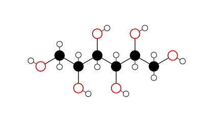 Canvas Print - mannitol molecule, structural chemical formula, ball-and-stick model, isolated image type of sugar alcohol e421