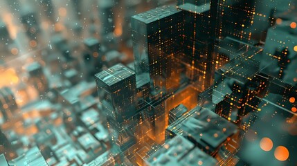 Poster - Abstract digital landscape with glowing elements. futuristic circuit cityscape. technology and innovation concept visual. ideal for tech backgrounds. AI