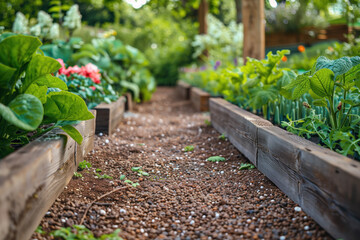 Poster - Vegetable garden. A slide background for showcasing gardening. Background image. Created with Generative AI technology.