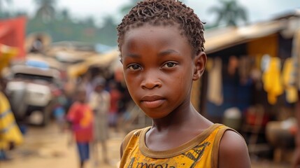 Angolan little boy in yellow shirt.