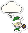 © lineartestpilot - cartoon happy christmas elf and thought bubble as a printed sticker