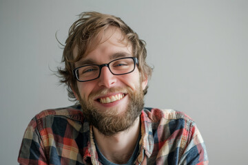 Wall Mural - Portrait of a happy young man. Stylish hipster man with a big smile