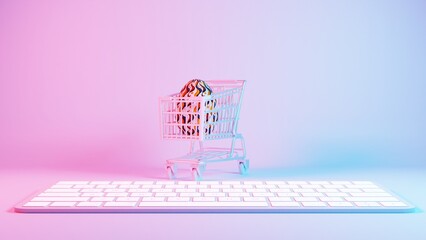 Aufkleber - 3D minimalist Easter egg design with a retro wave pattern, accompanied by a shopping cart symbolizing holiday shopping and celebration.