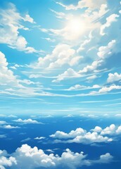 Sticker - Anime blue sky with white cloud background