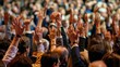© fajar - Audience involved in business meeting workshop raising hands