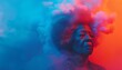 Extravagant African-American senior woman surrounded by vibrant colorful clouds. Black history and future contrasting background.