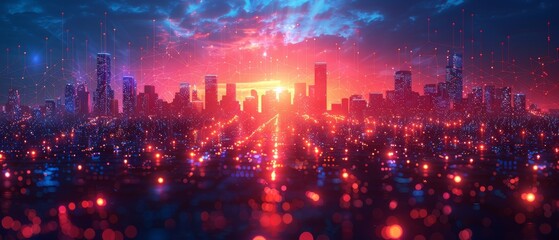 Poster - A smart city concept with an abstract polygon pattern, speed lines and big data technology.