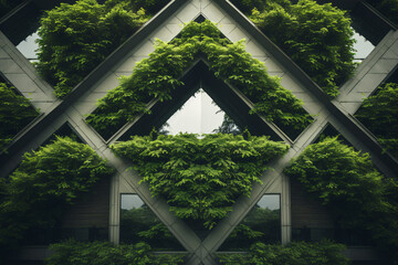 Wall Mural - a building with a green plant growing on it. the plant is growing on the building in a way that it l