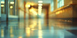 Blurred luxurious corridor of a hospital with reflective flooring and warm lighting