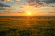 Sunrise over the savanna and grass fields.