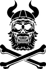 Wall Mural - A Viking warrior bearded skull wearing a horned helmet with pirate cross bones