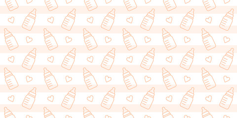 seamless pattern with baby bottles for milk and food. child nutrition, drink for infants and newborn