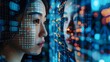 © pkproject - Futuristic Womans Face Displaying Digital Information