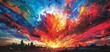 Abstract Art Painting of Vibrant City Explosion