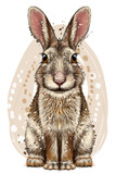Fototapeta Konie - A graphic, color portrait of a sitting rabbit in watercolor style on a white background.