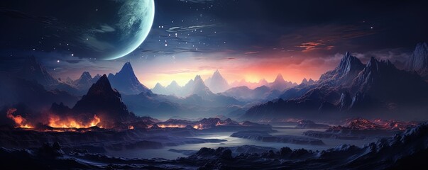 Wall Mural - rocky mountainous exoplanet