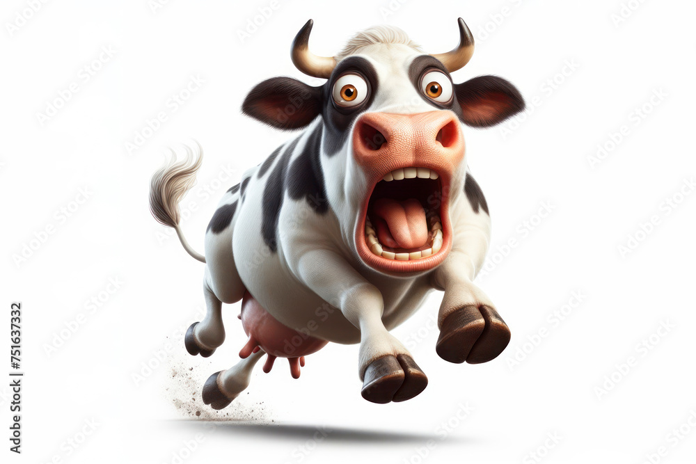 Cow Exploding Head Cartoon portrait of full body funny shocked cow with bulging eyes and open ...