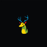Fototapeta  - Original vector illustration. A deer icon with big horns.